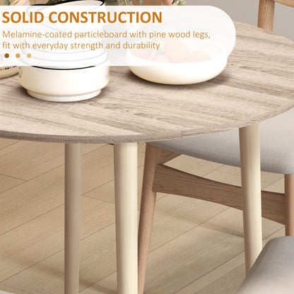 Folding Dining Table, Round Drop Leaf Kitchen Table for Small Spaces with Wood Legs, Oak
