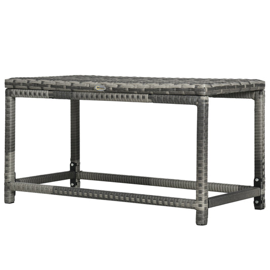 Patio Rattan End Table, Outdoor Side Table with Full Woven Table Top for Garden, Balcony, Mixed Grey