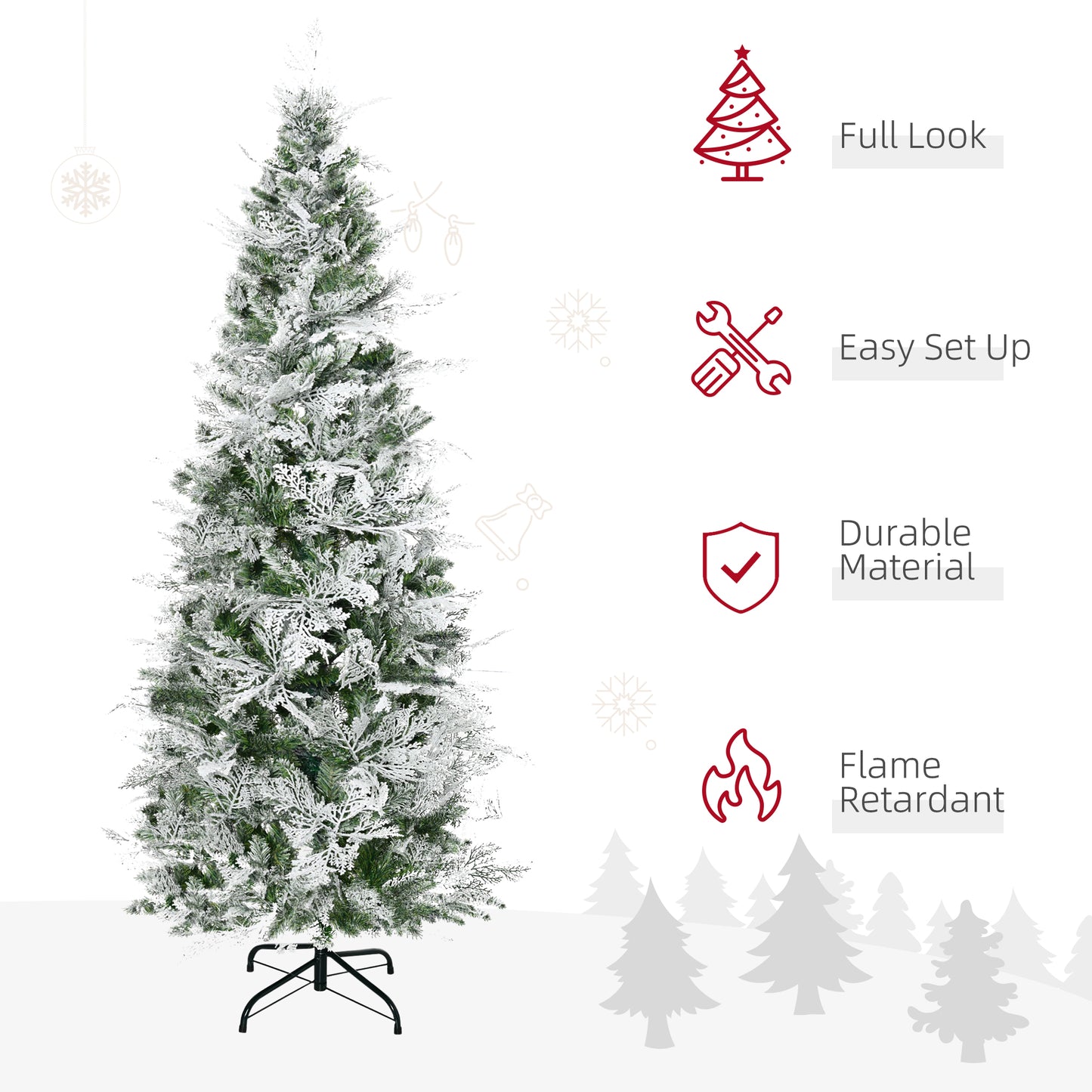 6 Feet Pencil Snow Flocked Artificial Christmas Tree with 517 Realistic Cypress Branches, Auto Open, Green