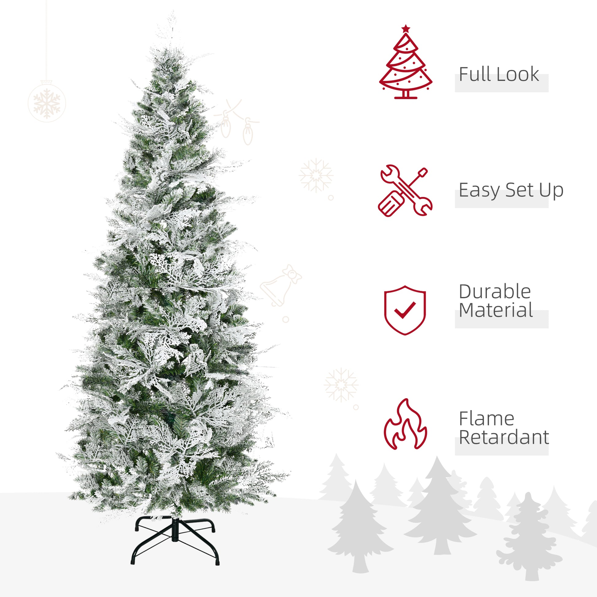 6 Feet Pencil Snow Flocked Artificial Christmas Tree with 517 Realistic Cypress Branches, Auto Open, Green