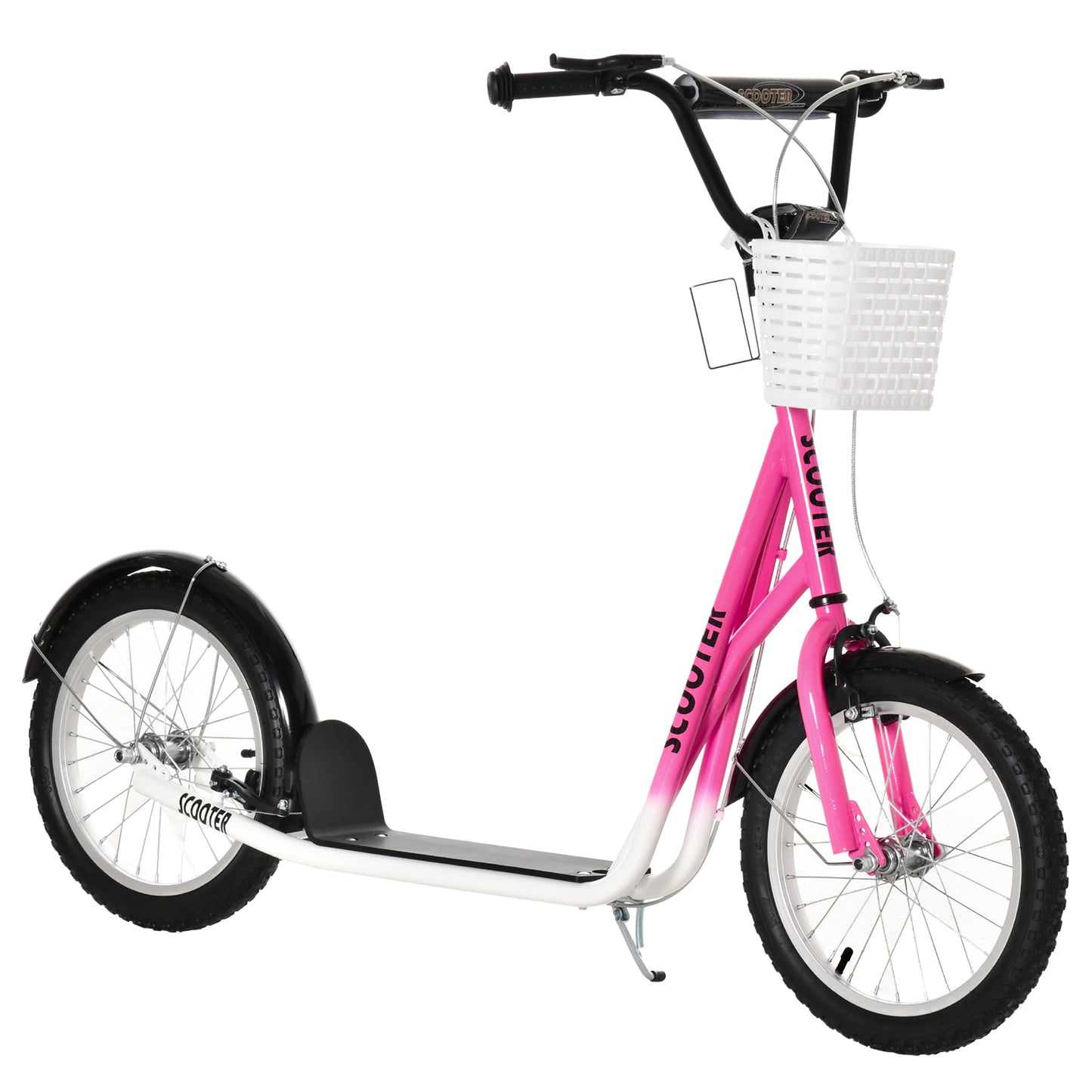 VarietyKart Kick Scooter with Adjustable Handlebar, Kids Scooter with 2 Brakes Basket Cupholder 16" Inflatable Rubber Ty
