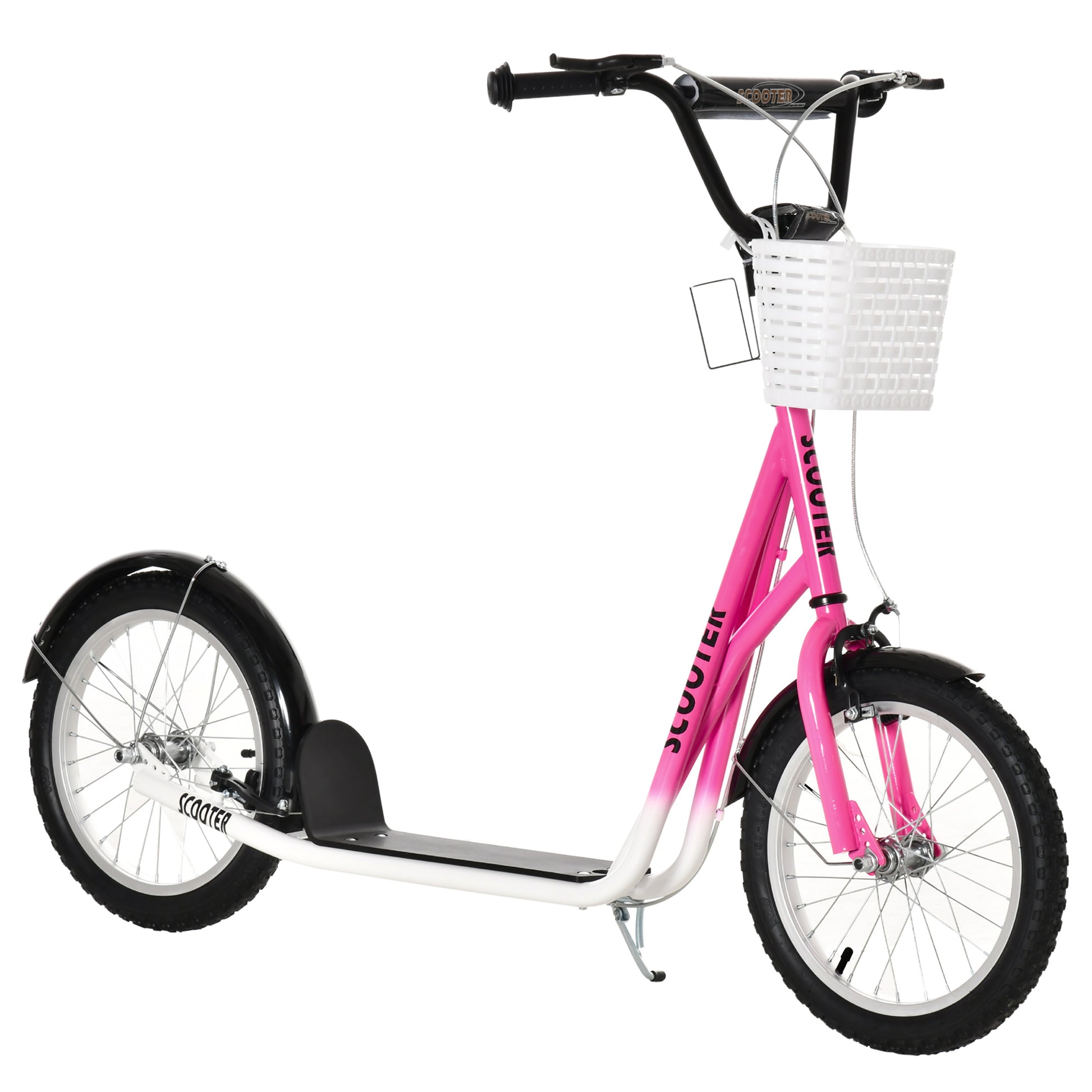VarietyKart Kick Scooter with Adjustable Handlebar, Kids Scooter with 2 Brakes Basket Cupholder 16" Inflatable Rubber Ty