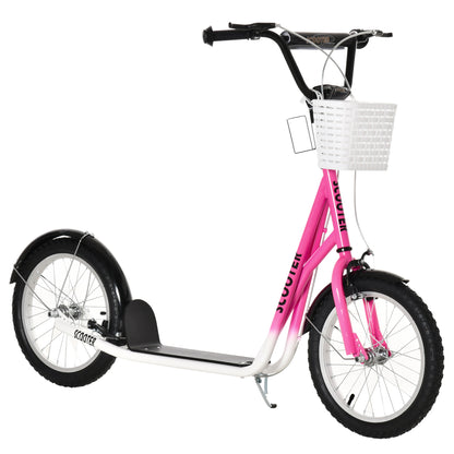 VarietyKart Kick Scooter with Adjustable Handlebar, Kids Scooter with 2 Brakes Basket Cupholder 16" Inflatable Rubber Ty