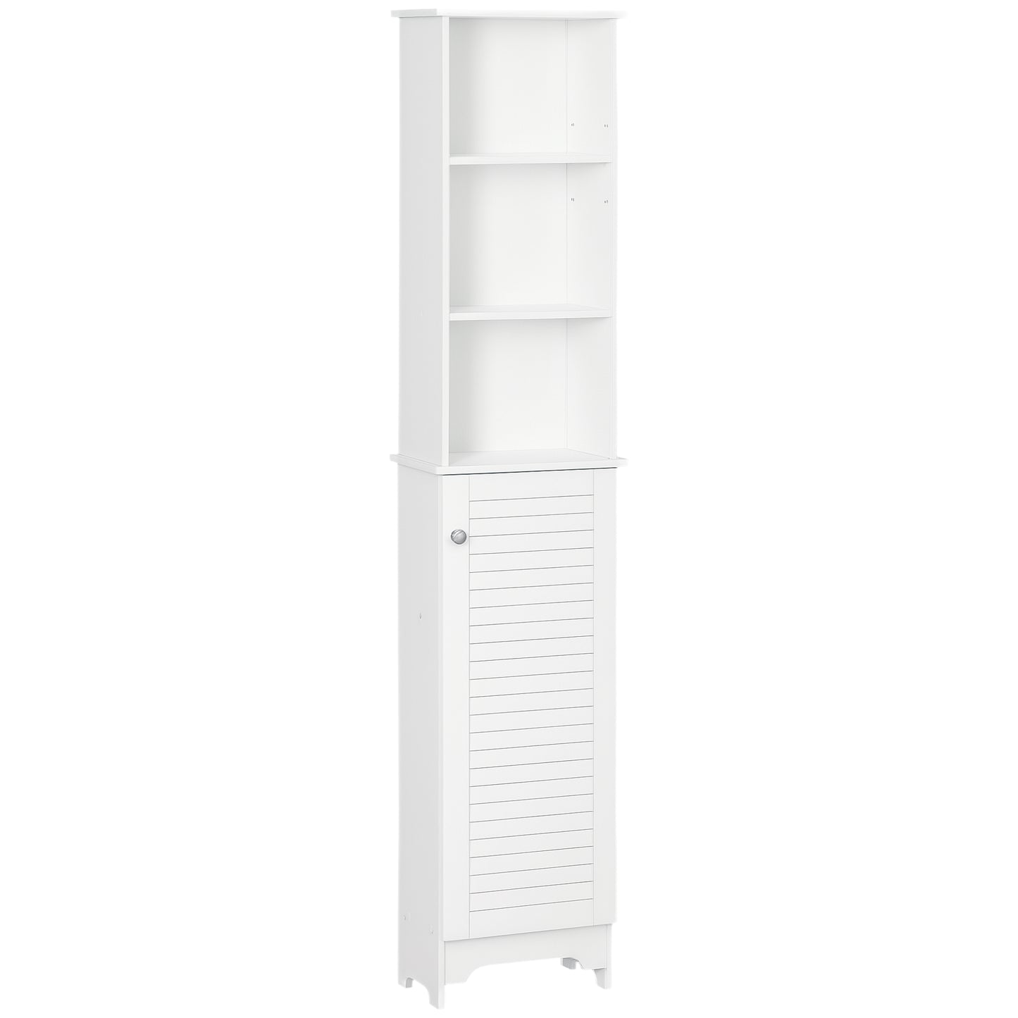 Tall Bathroom Storage Cabinet, Freestanding Linen Tower with 3-Tier Open Adjustable Shelf, White
