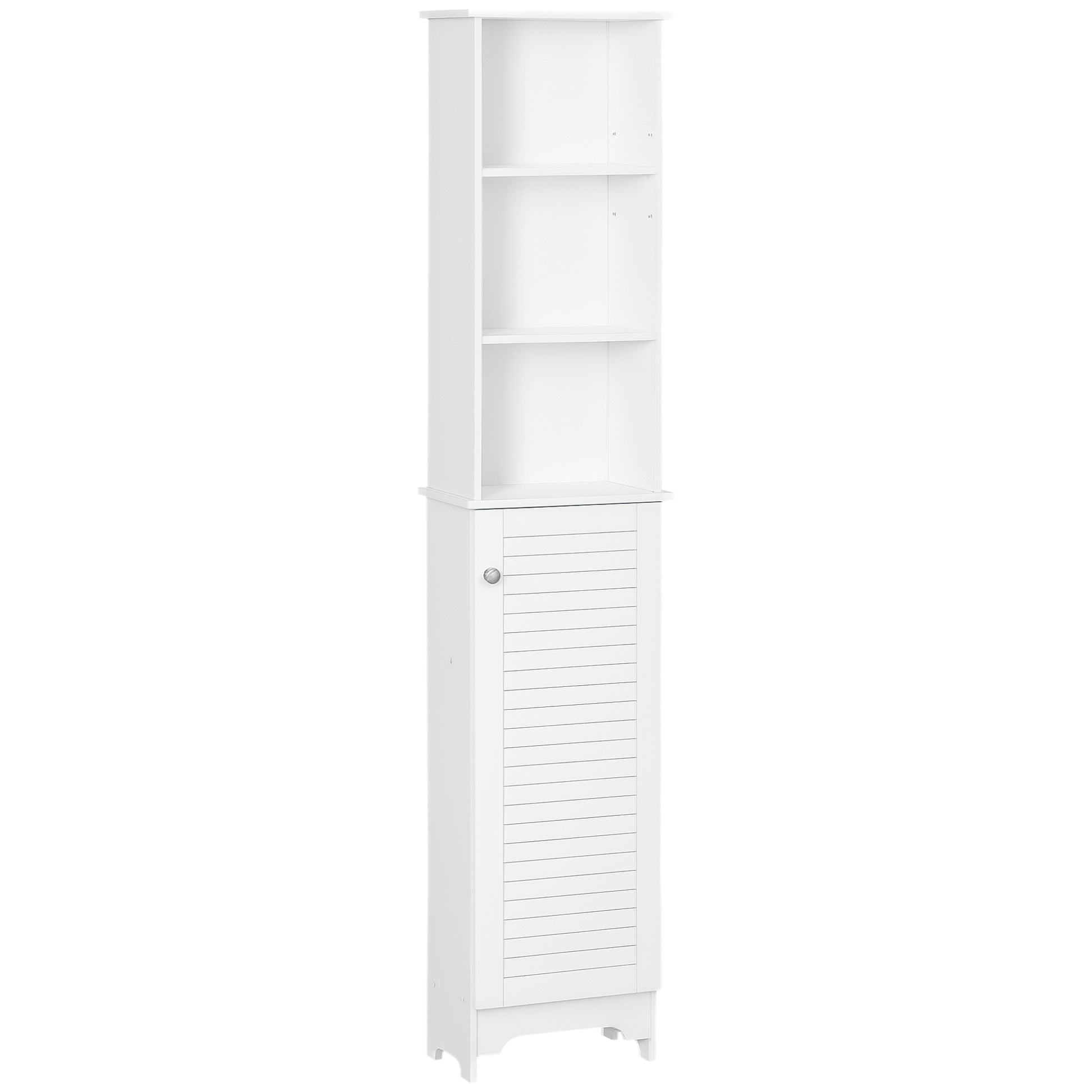 Tall Bathroom Storage Cabinet, Freestanding Linen Tower with 3-Tier Open Adjustable Shelf, White