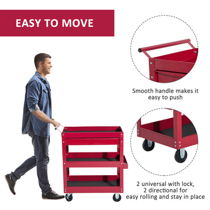 3-Tier Rolling Tool Cart with Drawer and Side Box, 132 LBS Capacity Steel Utility Cart, Mobile Service Tool Organizer fo