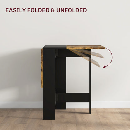 Drop Leaf Dining Table Wood Folding Table Multi-Use Side Table Dining Desk Space Saving Table, Rustic Brown and Black