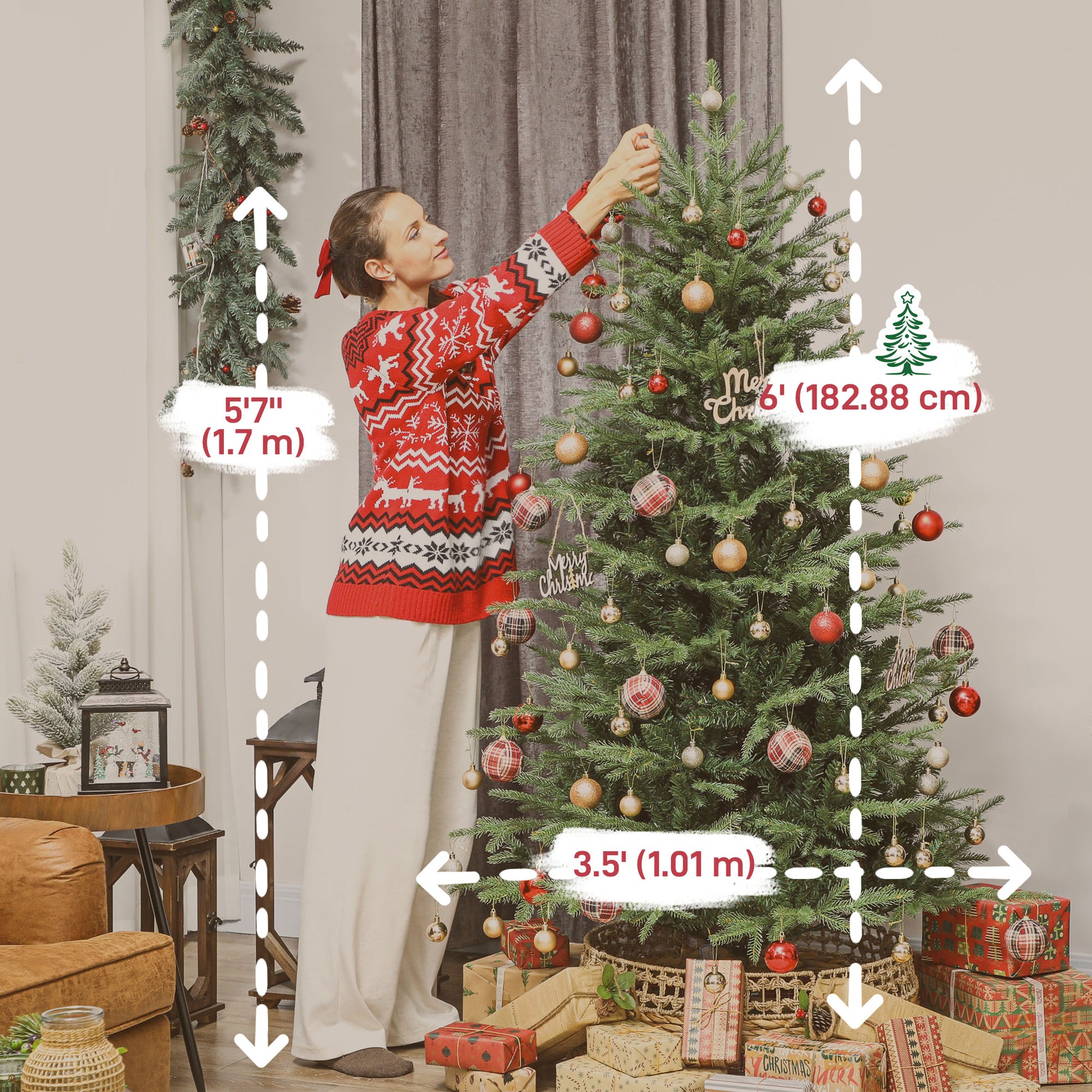 6 ft Artificial Christmas Tree with Dense Realistic Branches, Full Ponderosa Fir, Hinged Xmas Tree, Easy Assembly
