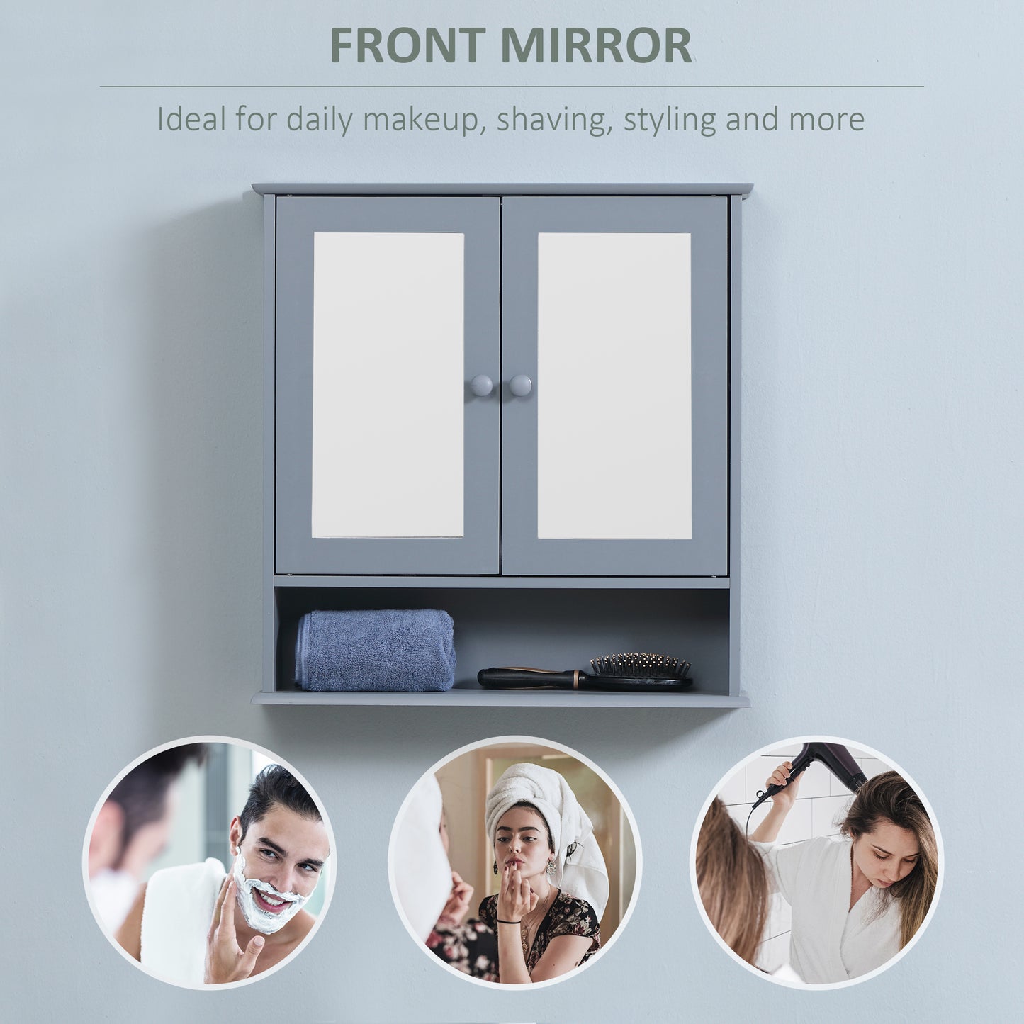 Medicine Cabinet, Wall-Mounted Bathroom Mirror Cabinet with Double Doors, Open Shelf, and Adjustable Shelf, Modern Bathr