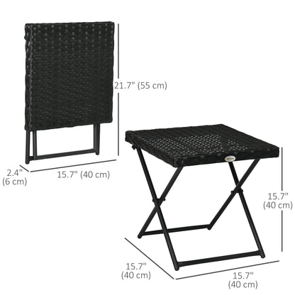 Patio Wicker Coffee Table, Outdoor PE Rattan Garden Folding Side Table, 15.75"x15.75"x15.75", Black