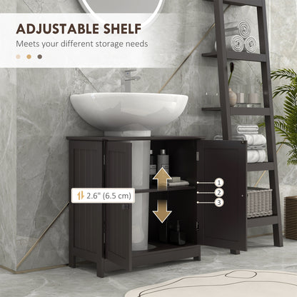 Bathroom Vanity, 24" Pedestal Sink Bathroom Vanity Furniture with 2 Doors and Shelf, Coffee