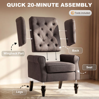 Modern Accent Chairs Button Tufted Armchair, Large Living Room Chair with Wood Legs, Rolled Arms, Thick Padding for Mode