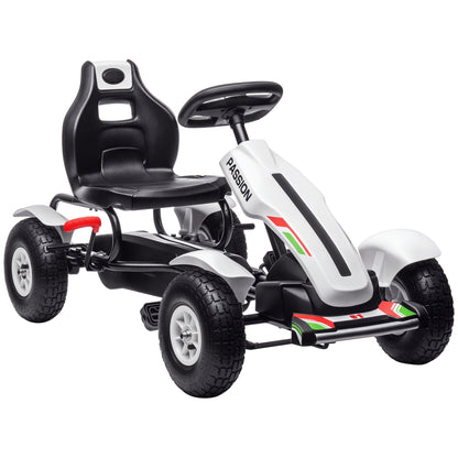 VarietyKart Pedal Go Kart for Kids, Pedal Car with Adjustable Bucket, Handbrake, 4 Rubber Wheels Powered Ride, White
