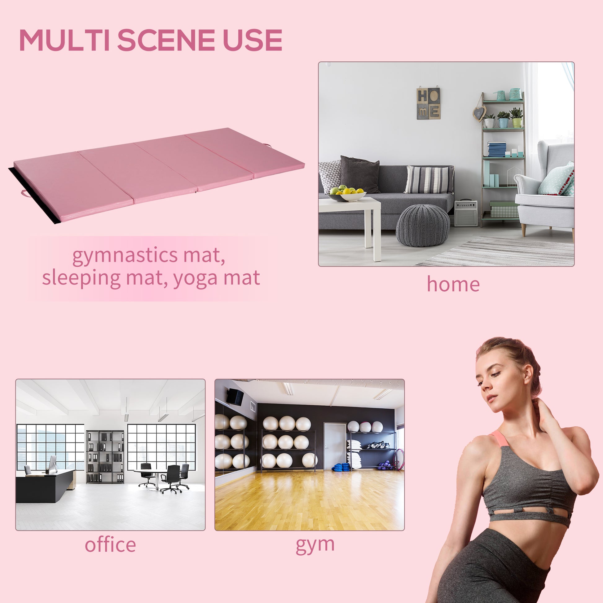 Soozier 4'x8'x2" Folding Gymnastics Tumbling Mat, Exercise Mat with Carrying Handles for Yoga, MMA, Martial Arts, Stretc