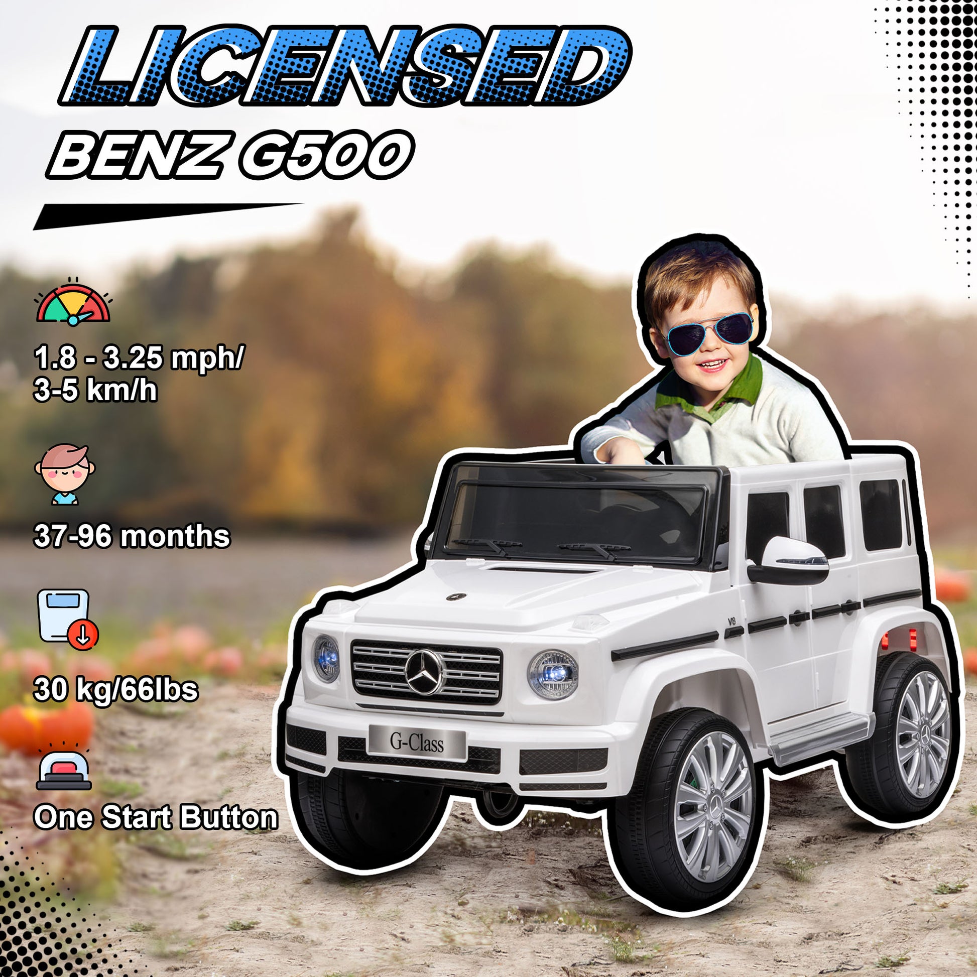 VarietyKart Mercedes Benz G500 Licensed 12V Kids Ride on Car with Remote Control, Music, Lights, MP3 for 37-96 months, W