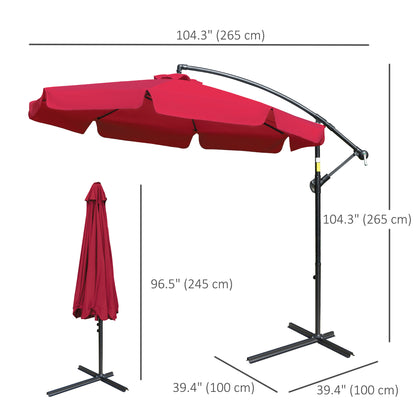 9FT Offset Hanging Patio Umbrella Cantilever Umbrella with Easy Tilt Adjustment, Cross Base and 8 Ribs for Backyard, Poo