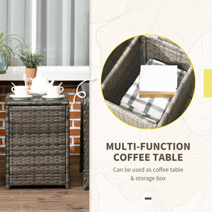 3 Pieces Wicker Patio Furniture Set, Rattan Bistro Set with Storage Coffee Table and Thickened Cushions, Outdoor Convers