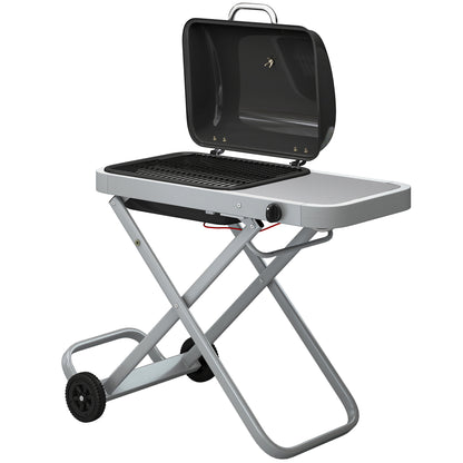 Portable Propane Gas BBQ Grill with Foldable Cart, Wheels, 9500 BTU Gas Barbecue Grill with Piezo Ignition Burner, Black