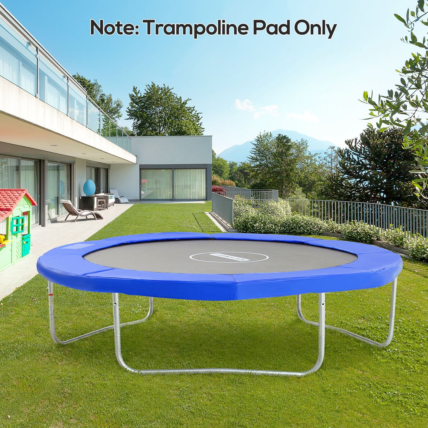 ⌀8ft Trampoline Pad ⌀96" Spring Safety Replacement Gym Bounce Jump Cover EPE Foam, No Holes for Pole, Blue