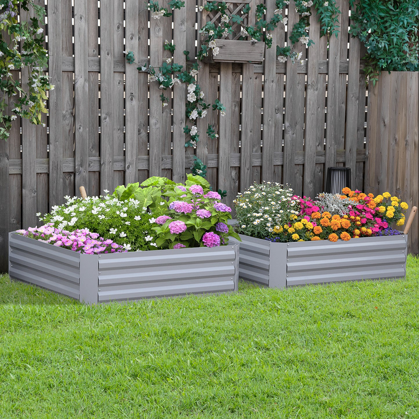 39" x 39" x 12" Set of 2 Raised Garden Bed, Elevated Planter Box with Galvanized Steel Frame for Growing Flowers, Herbs,