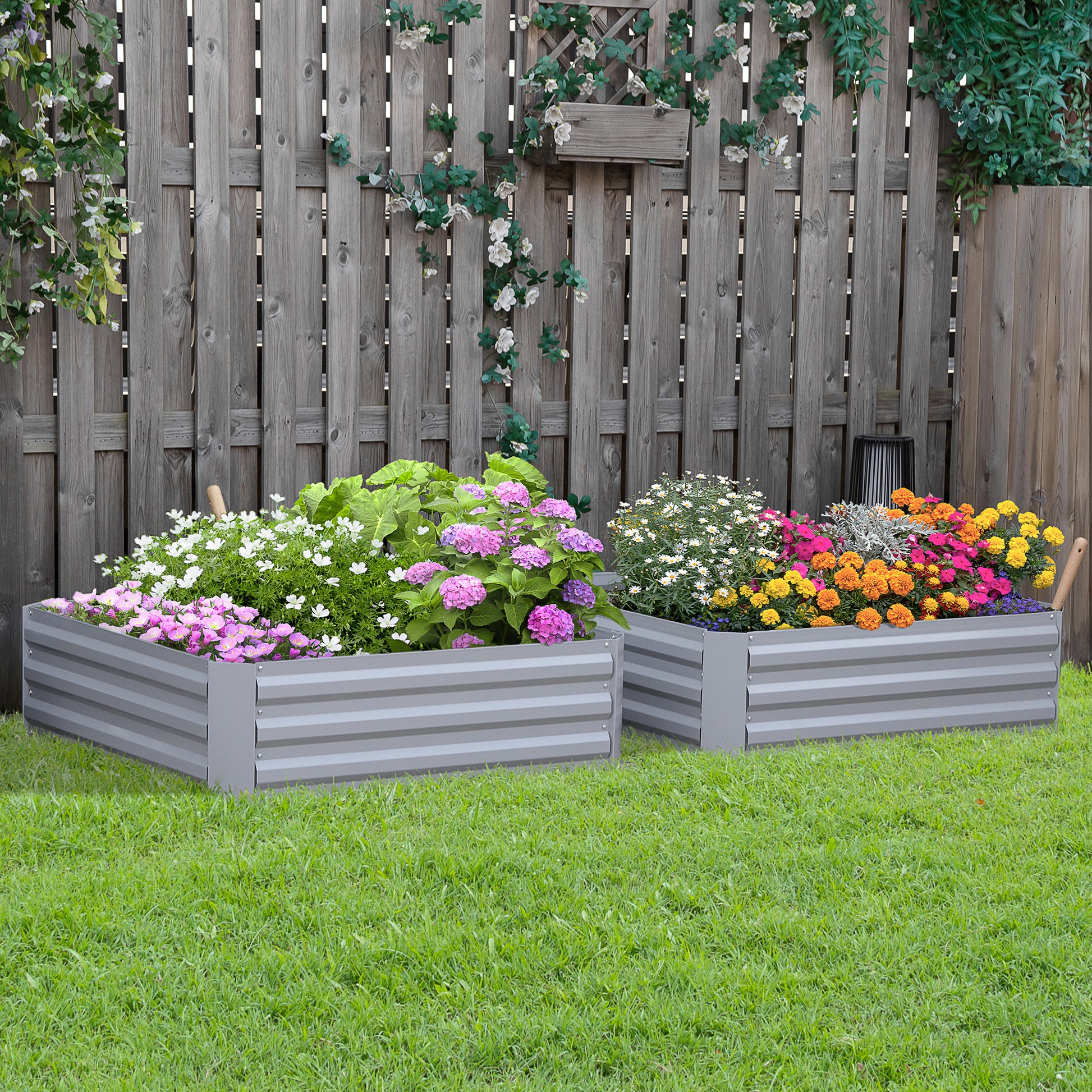 39" x 39" x 12" Set of 2 Raised Garden Bed, Elevated Planter Box with Galvanized Steel Frame for Growing Flowers, Herbs,