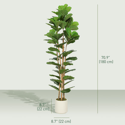 6FT Artificial Fiddle Leaf Fig Tree, Fake Potted Tree with Solid Wood Trunks and Lifelike Leaves for Indoor Decor, Green