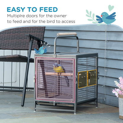 Bird Travel Carrier Cage, Portable Metal Bird Cage for Parrots Conures Cockatiel Parakeets with Stand Perch, Stainless S