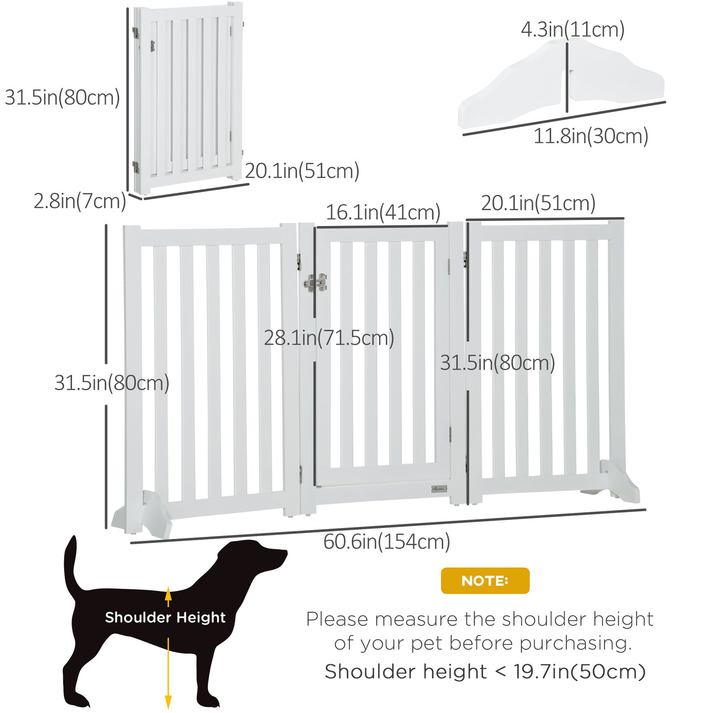 31.5"H Foldable Dog Gate with Door, 3 Panels Freestanding Pet Gate Barriers Indoor with Support Feet, Puppy Fence for Sm