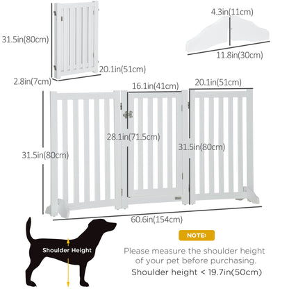 31.5"H Foldable Dog Gate with Door, 3 Panels Freestanding Pet Gate Barriers Indoor with Support Feet, Puppy Fence for Sm
