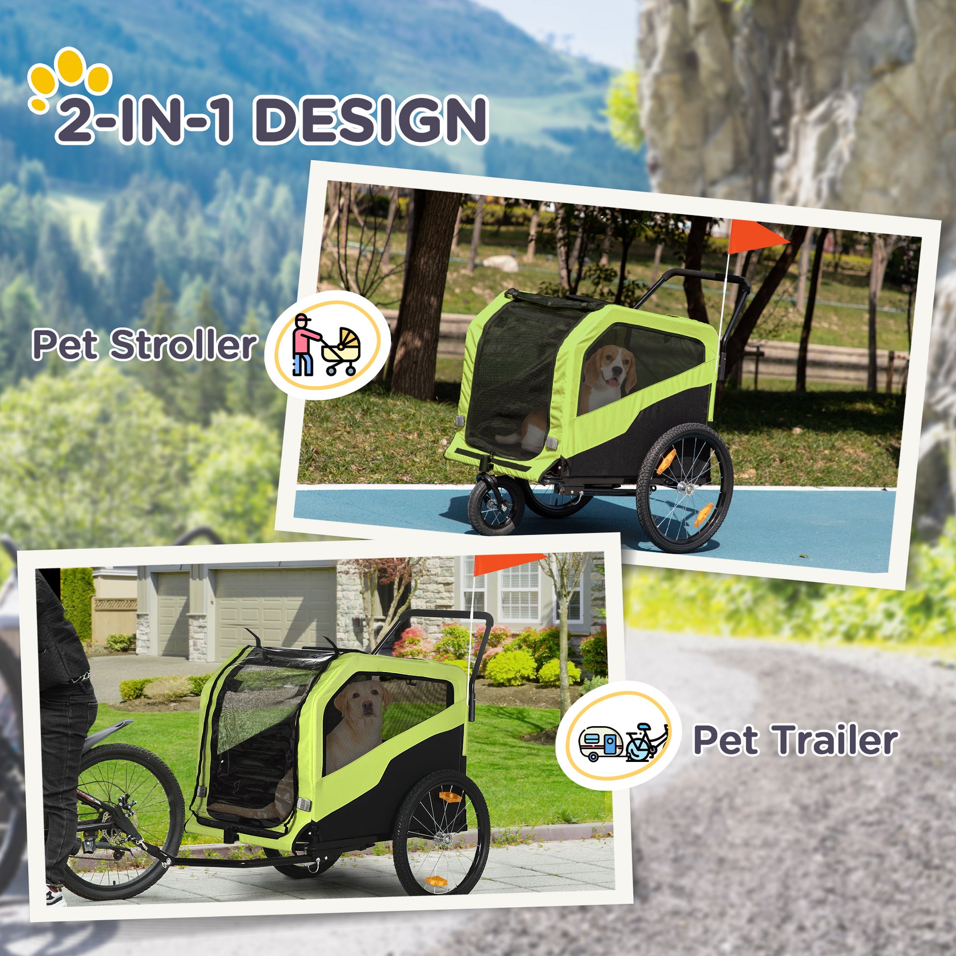 VarietyKart 2-in-1 Dog Bike Trailer for Large Dogs, Green