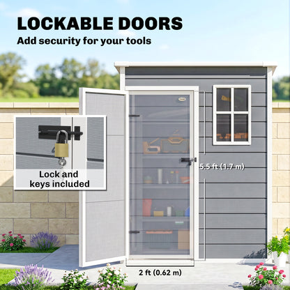 5 x 3FT Garden Shed with Floor, Outdoor Storage Shed with Lockable Door, Window and Vent for Backyard, Patio, Grey