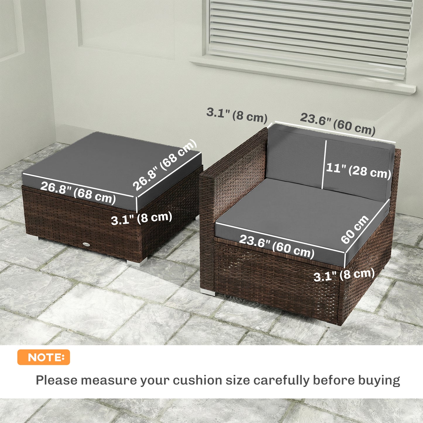 Patio Furniture Cushions Water-Repellent Outdoor Loveseat Cushion Removable Covers 23.6" x 23.6", Grey