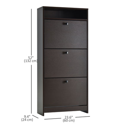 Slim Shoe Storage with 3 Flip Drawers and Adjustable Shelves Shoe Cabinet Organizer for 9 Pair, Coffee