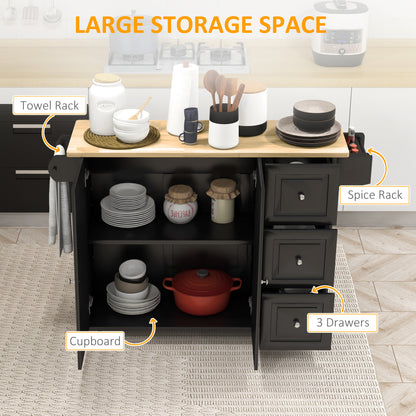 Kitchen Island on Wheels, Kitchen Cart with Drop Leaf, Drawers, Black