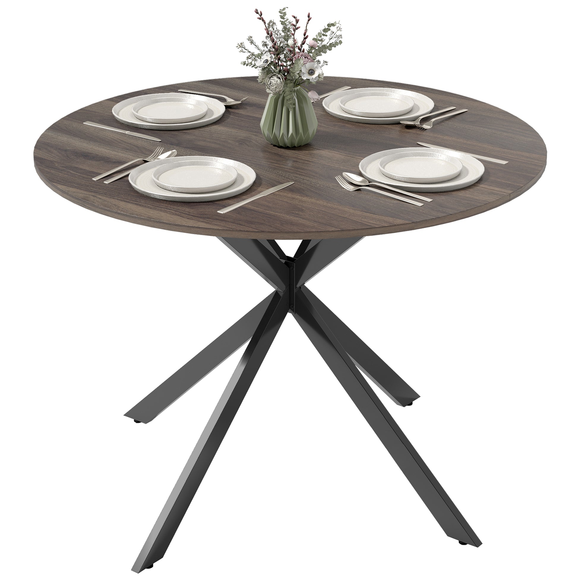40" Round Kitchen Table for 4, Industrial Dining Table with Steel Legs for Dining Room, Distressed Brown