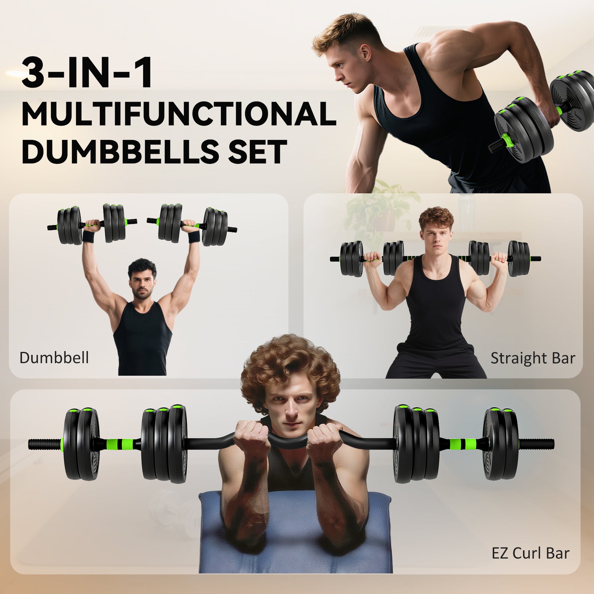 Soozier Adjustable Dumbbell Set, 3 in 1 Weights Dumbbells Set for Home Gym, 55lb Free Weights with Connector and Non-Sli