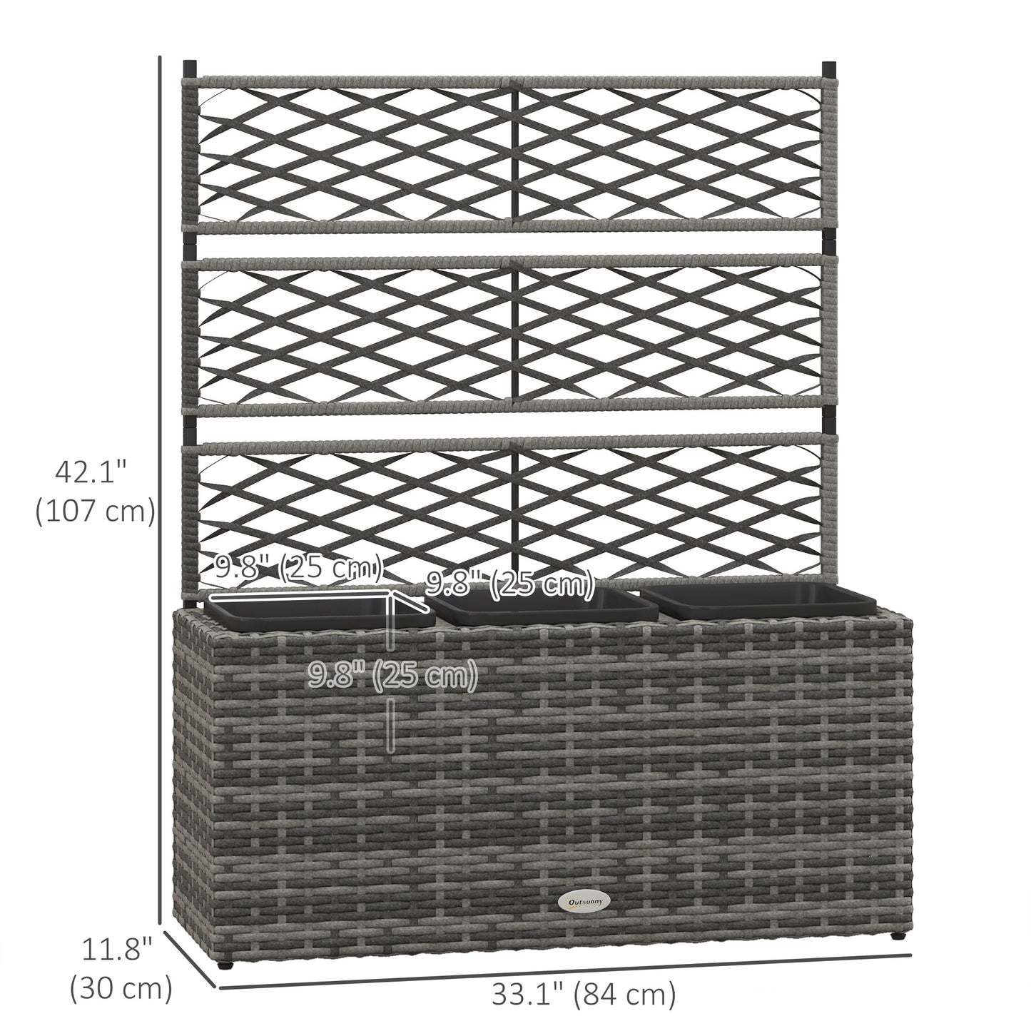 Wicker Raised Garden Bed with Trellis, 42" Tall Outdoor Planter Box, Mixed Grey
