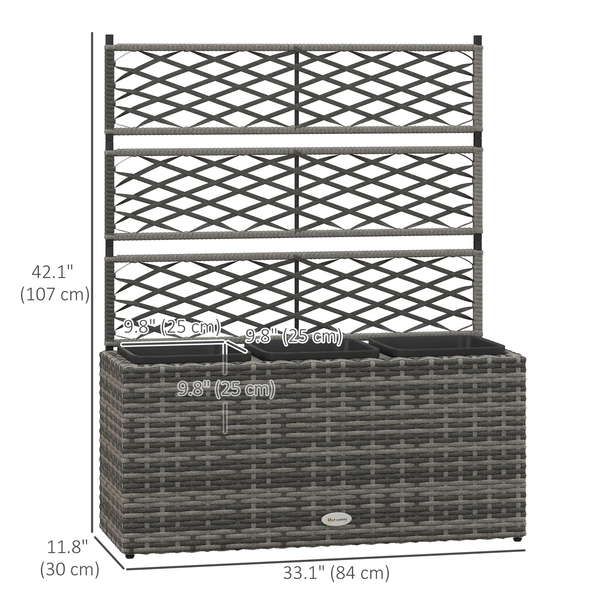 Wicker Raised Garden Bed with Trellis, 42" Tall Outdoor Planter Box, Mixed Grey