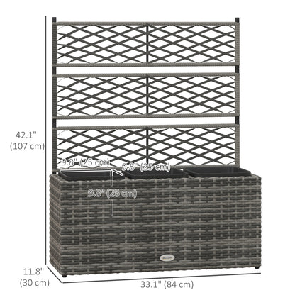 Wicker Raised Garden Bed with Trellis, 42" Tall Outdoor Planter Box, Mixed Grey