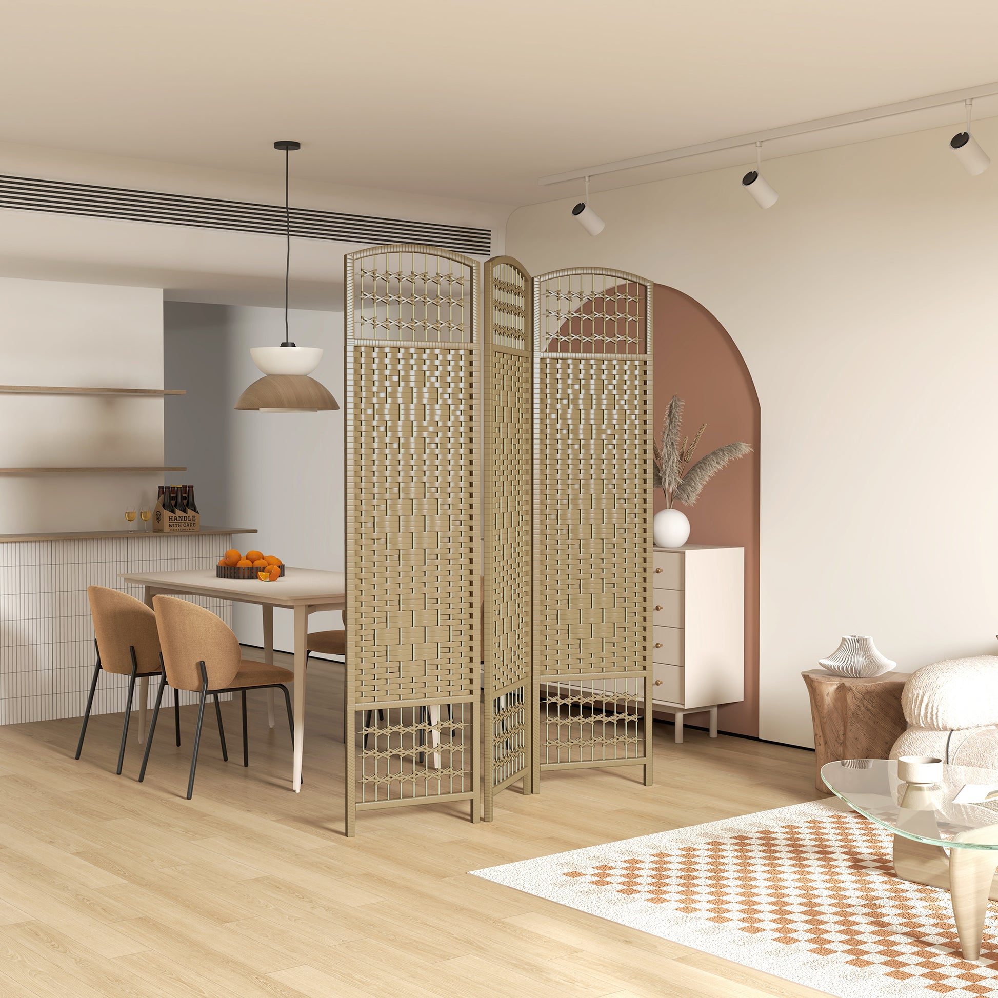 3 Panel Folding Room Divider, Portable Privacy Screen, Wave Fiber Room Partition for Home Office, Natural