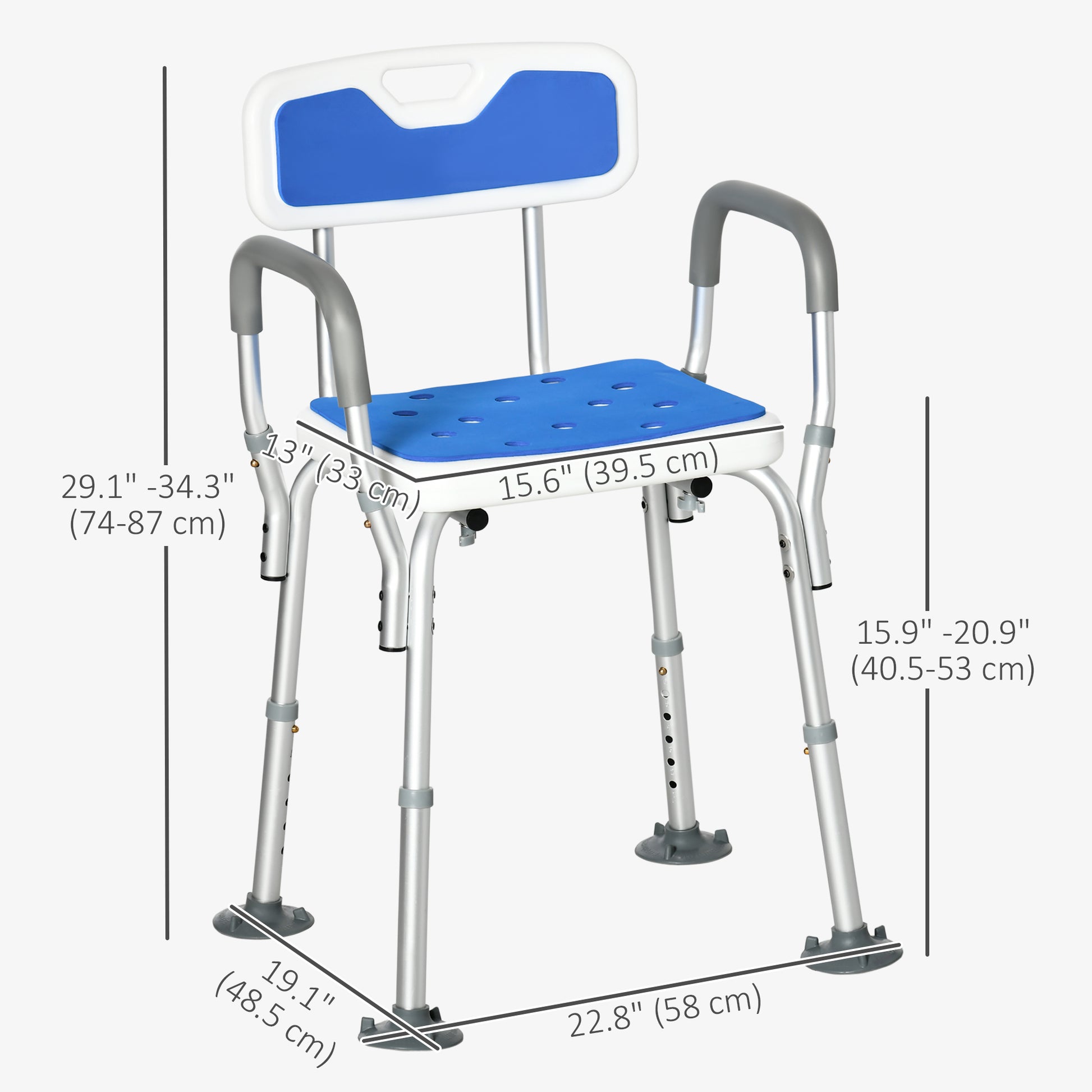 Adjustable Shower Chair with Arms and Back, Bath Chair with Regular Seat, Anti-slip Shower Bench for Seniors and Disable