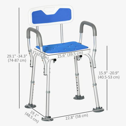 Adjustable Shower Chair with Arms and Back, Bath Chair with Regular Seat, Anti-slip Shower Bench for Seniors and Disable