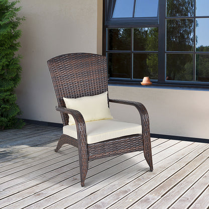Patio Wicker Adirondack Chair, Outdoor PE Rattan Fire Pit Chair, Muskoka Chair w/ Soft Cushions, Tall Curved Backrest an