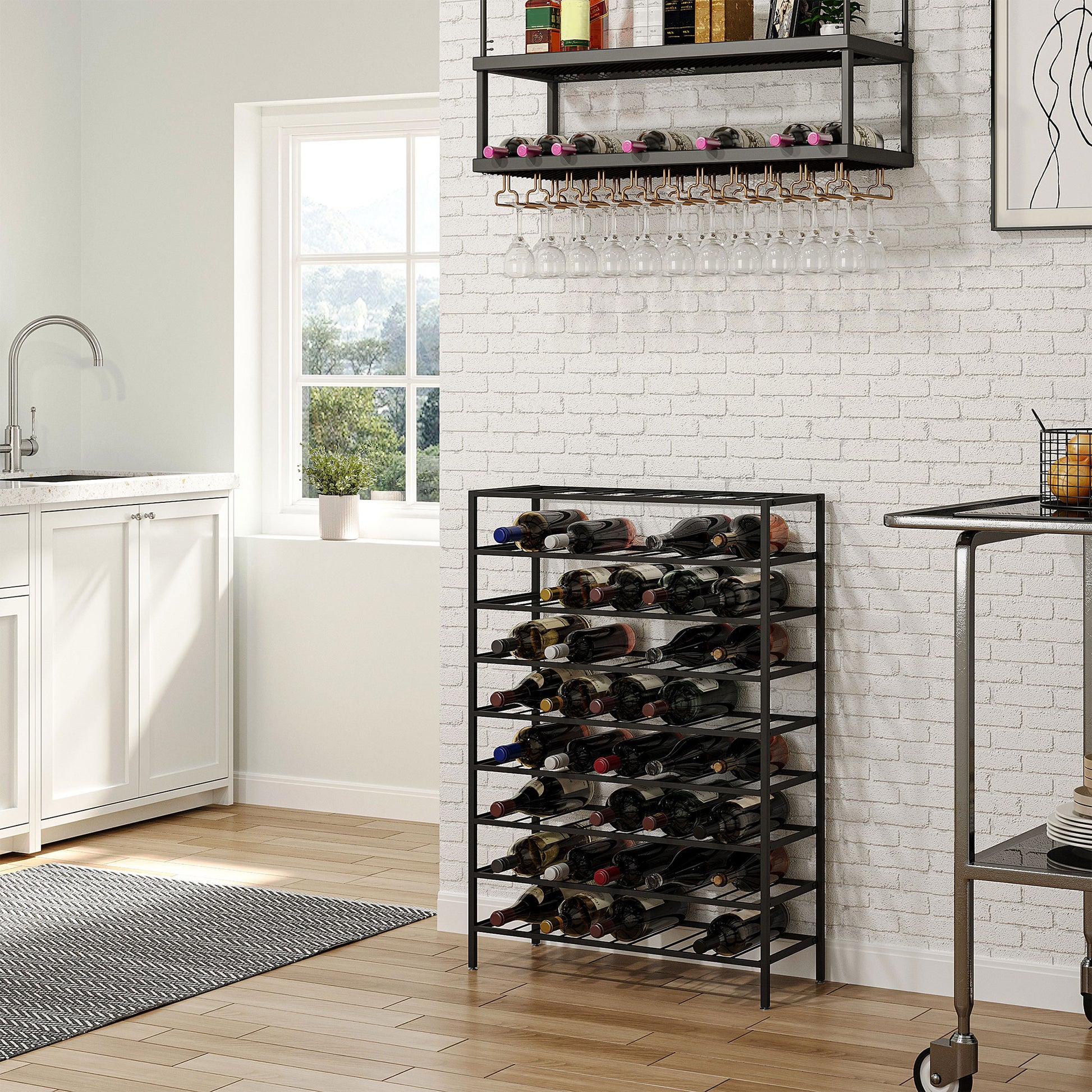 9-Tier Metal Wine Bottle Rack 54 Bottles Freestanding Wine Storage Holder Home Bar Wine Display Stand Cellar Bottle Orga