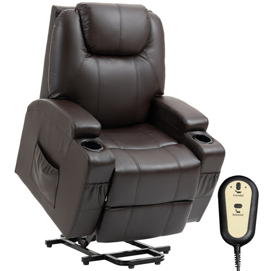 Power Lift Recliner Chair for Elderly, PU Leather Lift Chair with Thick and High Back, Footrest, Remote, Side Pockets, C