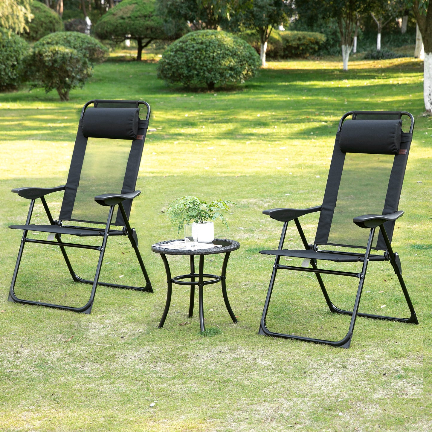 Set of 4 Camping Chairs, Outdoor Folding Lounge Chair Set with 5 Level Adjustable Backrest, Removable Headrest, Armrest 