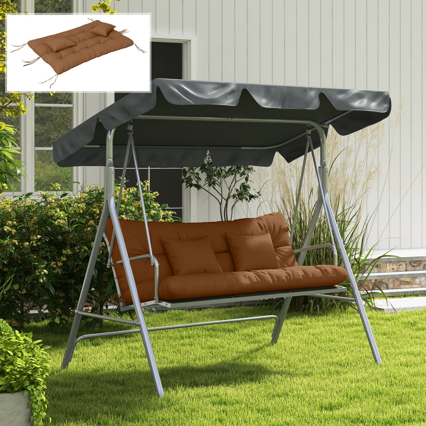 4-Piece Back and Seat Cushion Pillows Replacement and Pillows, Patio Chair Cushions Set with Ties, Tan