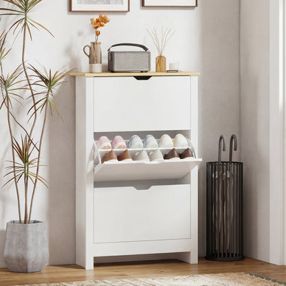 Shoe Storage Cabinet with 3 Flip Drawers and Adjustable Shelves for 12-18 Pairs of Shoes, White