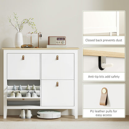 Narrow Shoe Cabinet with 4 Flip Drawers, Adjustable Shelves for Entryway, Holds 12-20 Pairs, White