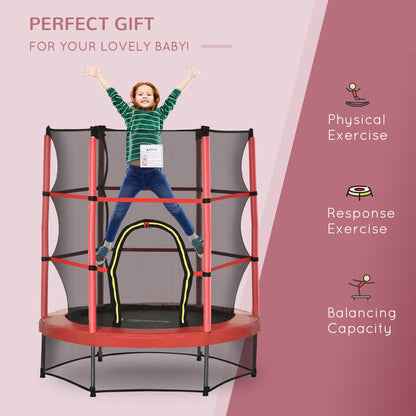 55" Kids Trampoline with Enclosure Net for Indoor/Outdoor, Trampoline for Boys and Girls Age 3-6 Years, Red
